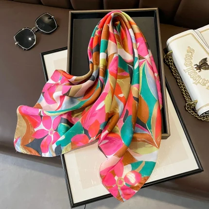 Lenço de seda cetim estampado quadrado para mulheres, faixas de cabelo, lenço fashion, envoltórios de pulso, xale Lady Ribbon, 70cm Design 1