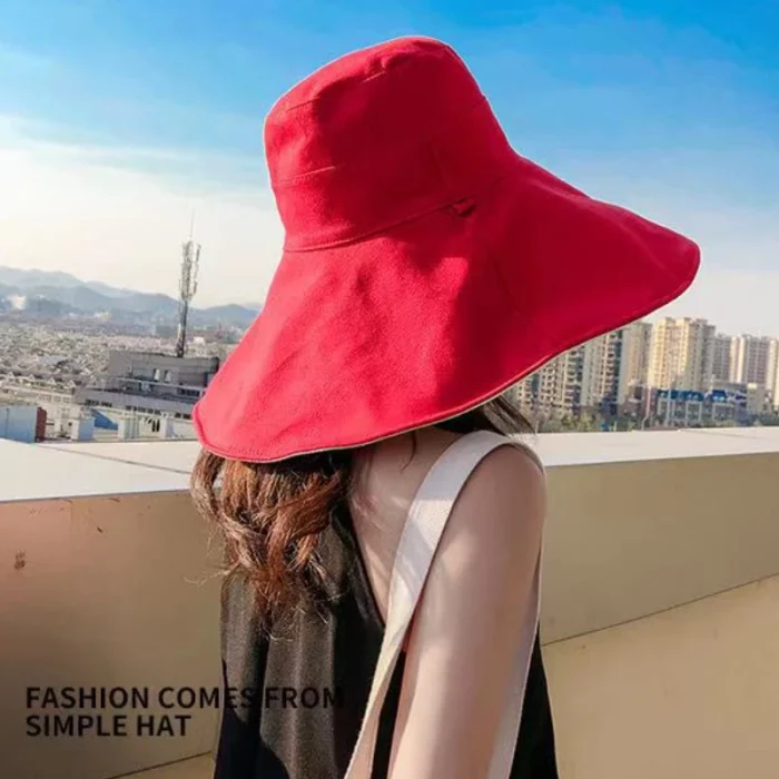 Chapéu de sol de aba larga para mulheres proteção anti-UV boné de pescador de caminhada algodão sólido chapéu de balde de praia respirável verão 5