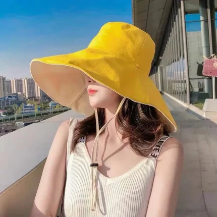 Chapéu de sol de aba larga para mulheres proteção anti-UV boné de pescador de caminhada algodão sólido chapéu de balde de praia respirável verão 2