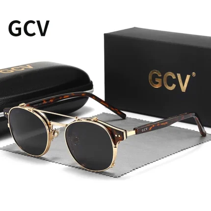 GCV-Óculos de dupla camada para homens e mulheres, lentes removíveis, óculos de sol, acetato polarizado, gótico, retro, steampunk, steampunk 1