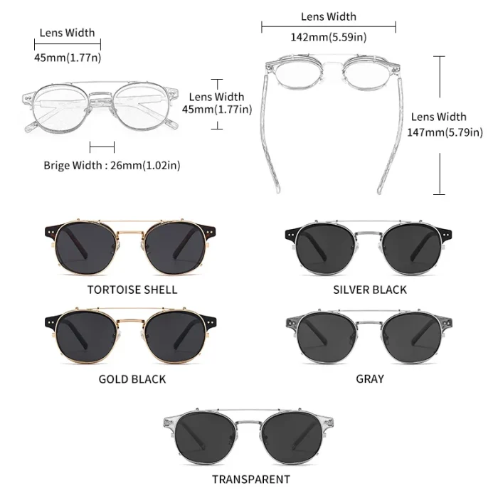 GCV-Óculos de dupla camada para homens e mulheres, lentes removíveis, óculos de sol, acetato polarizado, gótico, retro, steampunk, steampunk 5